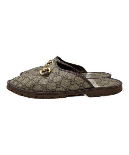 Gucci Slide Sandals Shoes GG Horsebit EU 44 US 10.5 Canvas Beige Authentic