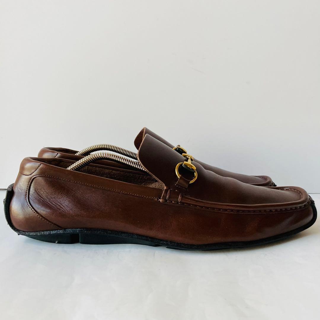 GUCCI Loafers Shoes Horsebit EU 41 US 7.5 Leather Dark Brown Authentic