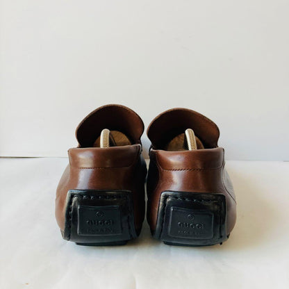 GUCCI Loafers Shoes Horsebit EU 41 US 7.5 Leather Dark Brown Authentic