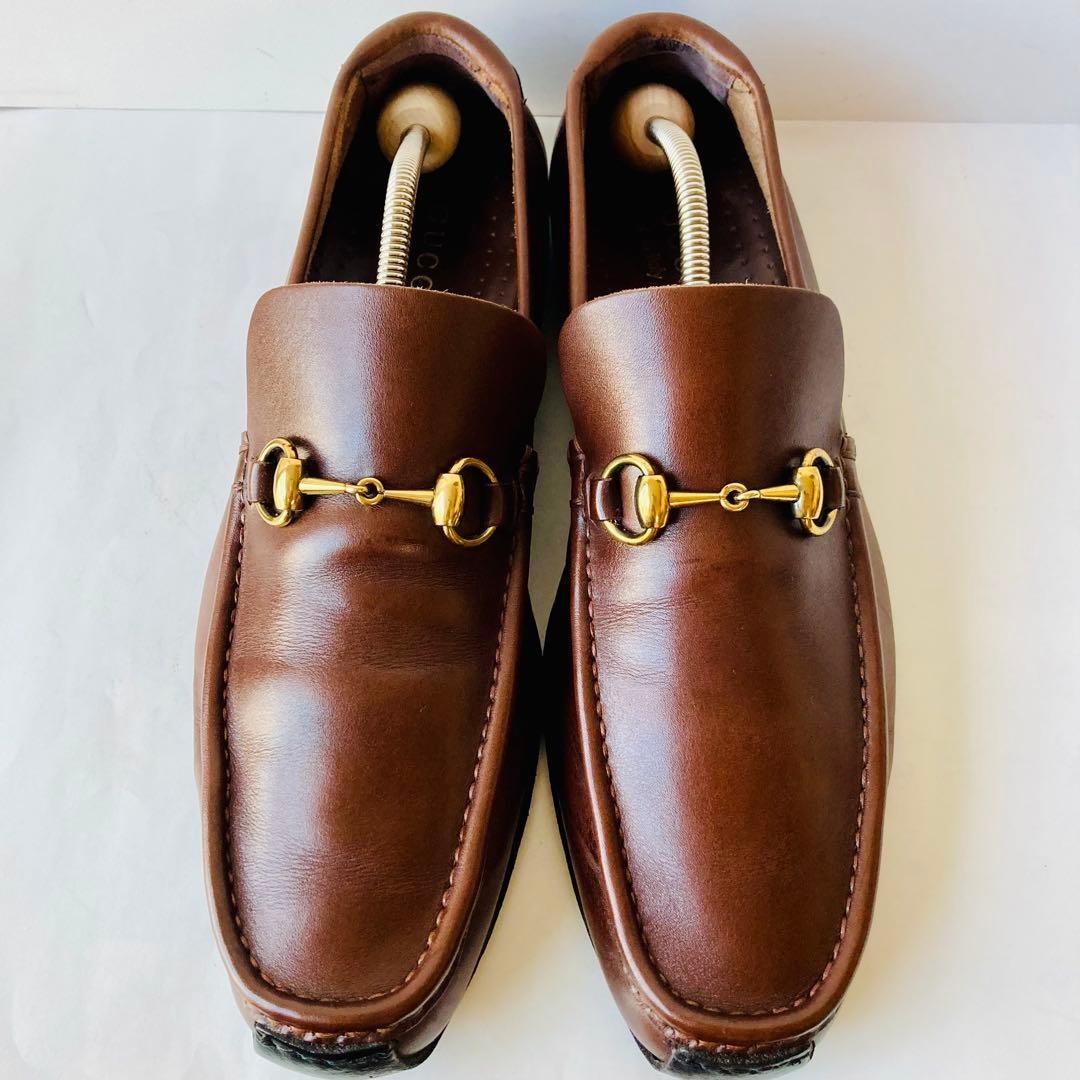 GUCCI Loafers Shoes Horsebit EU 41 US 7.5 Leather Dark Brown Authentic