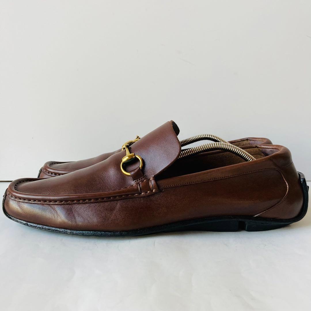 GUCCI Loafers Shoes Horsebit EU 41 US 7.5 Leather Dark Brown Authentic