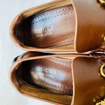 GUCCI Loafers Shoes Horsebit EU 41 US 7.5 Leather Dark Brown Authentic