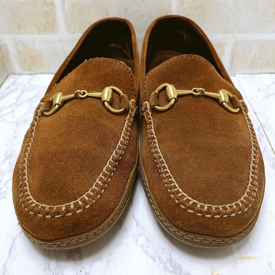 GUCCI Loafers Shoes Horsebit EU 42 US 8.5 Suede Brown Authentic