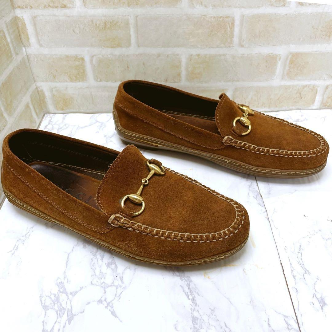 GUCCI Loafers Shoes Horsebit EU 42 US 8.5 Suede Brown Authentic