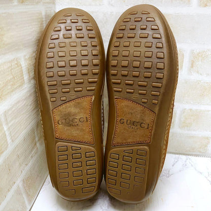 GUCCI Loafers Shoes Horsebit EU 42 US 8.5 Suede Brown Authentic