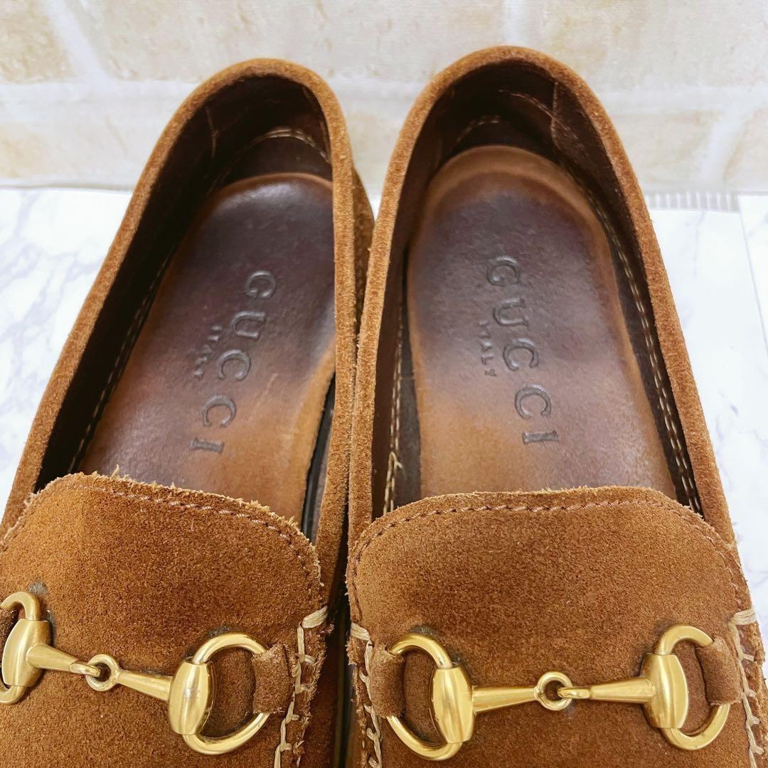 GUCCI Loafers Shoes Horsebit EU 42 US 8.5 Suede Brown Authentic