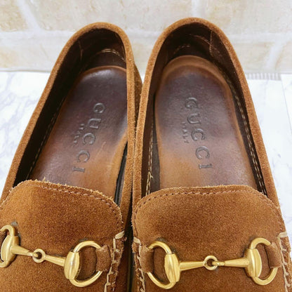 GUCCI Loafers Shoes Horsebit EU 42 US 8.5 Suede Brown Authentic