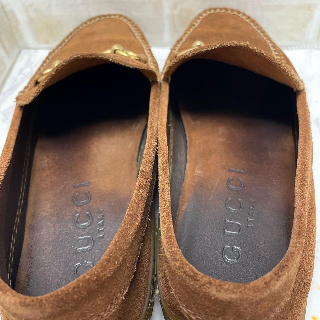 GUCCI Loafers Shoes Horsebit EU 42 US 8.5 Suede Brown Authentic