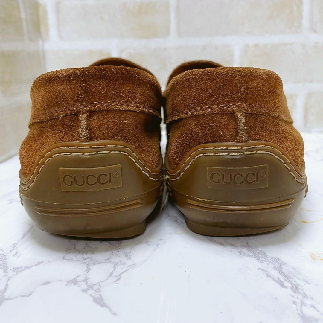 GUCCI Loafers Shoes Horsebit EU 42 US 8.5 Suede Brown Authentic