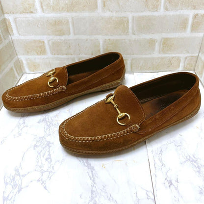 GUCCI Loafers Shoes Horsebit EU 42 US 8.5 Suede Brown Authentic