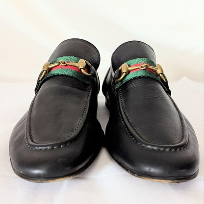 GUCCI Loafers Shoes Horsebit Sherry Line EU 41 US 7.5 Leather Black Authentic