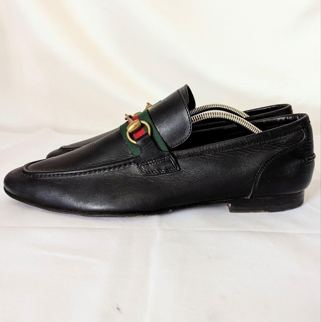 GUCCI Loafers Shoes Horsebit Sherry Line EU 41 US 7.5 Leather Black Authentic