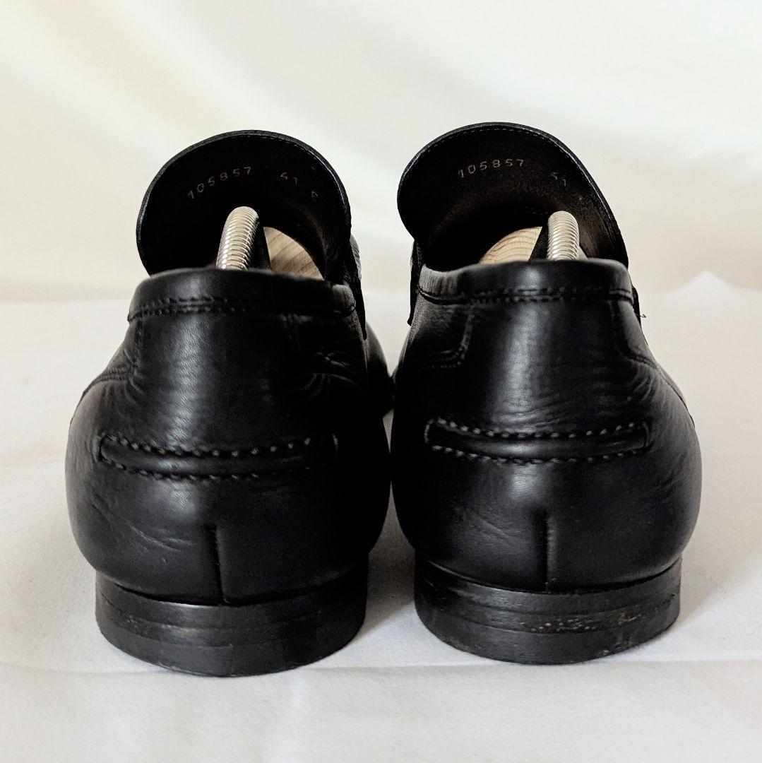 GUCCI Loafers Shoes Horsebit Sherry Line EU 41 US 7.5 Leather Black Authentic