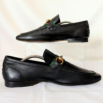 GUCCI Loafers Shoes Horsebit Sherry Line EU 41 US 7.5 Leather Black Authentic