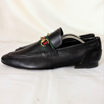 GUCCI Loafers Shoes Horsebit Sherry Line EU 41 US 7.5 Leather Black Authentic