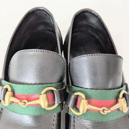 GUCCI Loafers Shoes Horsebit Sherry Line EU 41 US 7.5 Leather Black Authentic