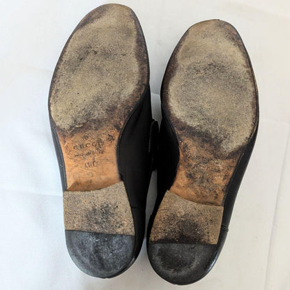 GUCCI Loafers Shoes Horsebit Sherry Line EU 41 US 7.5 Leather Black Authentic
