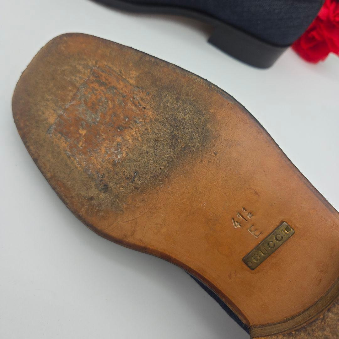 GUCCI Loafers Shoes Horsebit EU 41.5 US 8 Denim Leather Navy Authentic