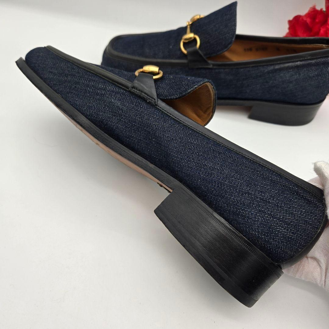 GUCCI Loafers Shoes Horsebit EU 41.5 US 8 Denim Leather Navy Authentic
