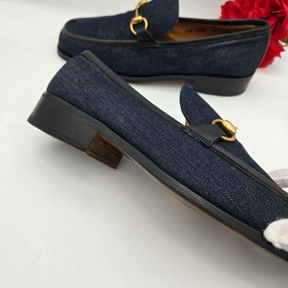 GUCCI Loafers Shoes Horsebit EU 41.5 US 8 Denim Leather Navy Authentic
