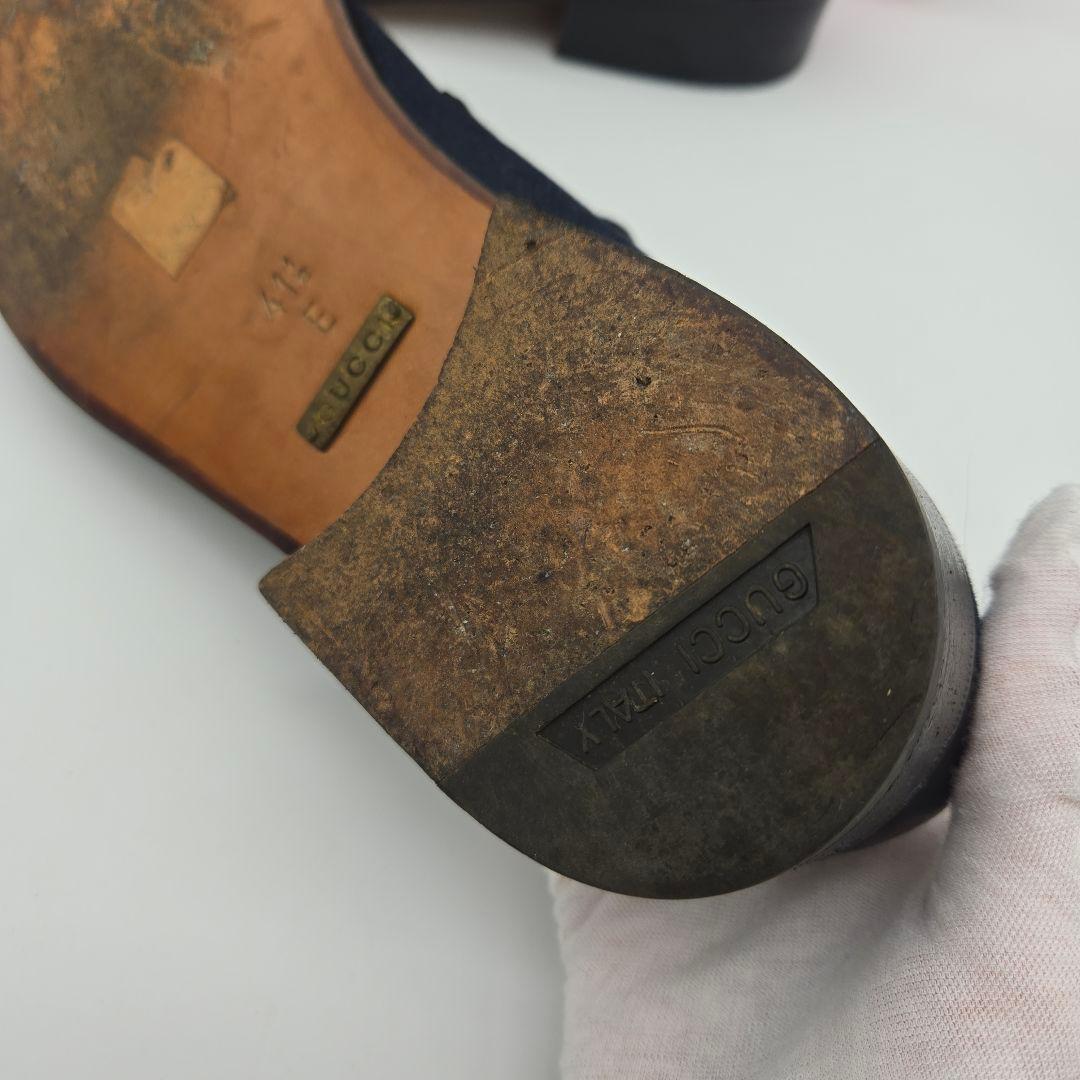 GUCCI Loafers Shoes Horsebit EU 41.5 US 8 Denim Leather Navy Authentic