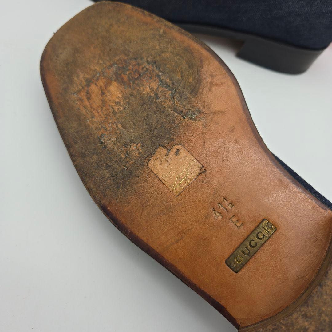 GUCCI Loafers Shoes Horsebit EU 41.5 US 8 Denim Leather Navy Authentic
