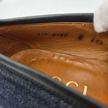 GUCCI Loafers Shoes Horsebit EU 41.5 US 8 Denim Leather Navy Authentic