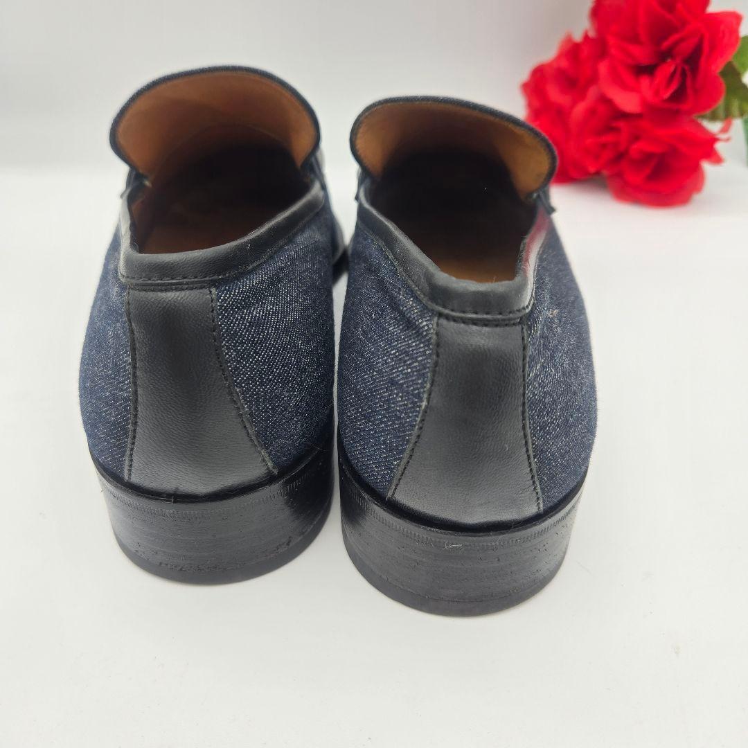 GUCCI Loafers Shoes Horsebit EU 41.5 US 8 Denim Leather Navy Authentic