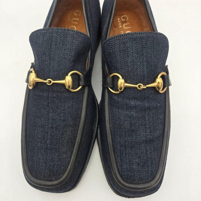 GUCCI Loafers Shoes Horsebit EU 41.5 US 8 Denim Leather Navy Authentic