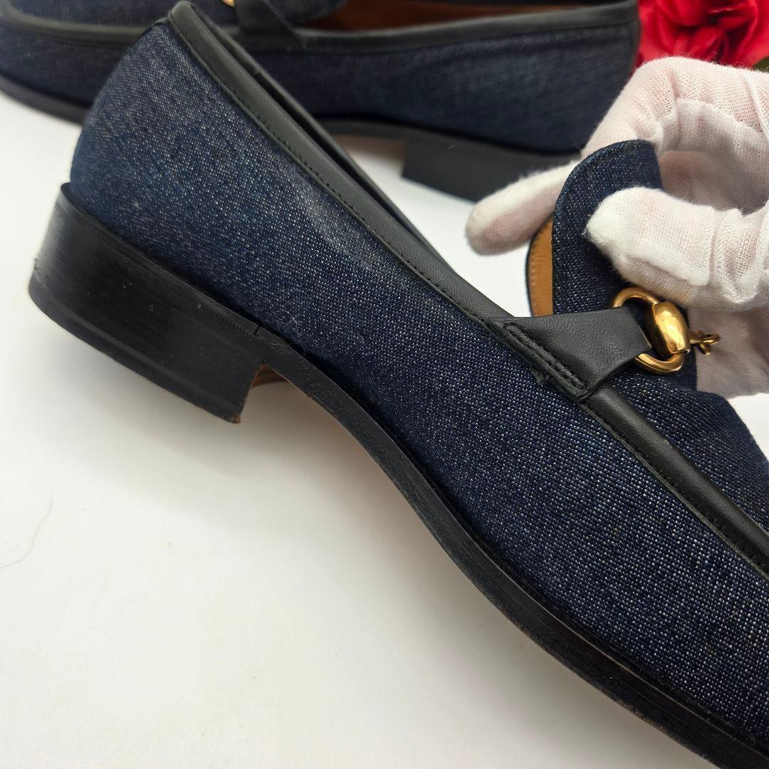 GUCCI Loafers Shoes Horsebit EU 41.5 US 8 Denim Leather Navy Authentic