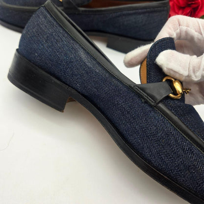 GUCCI Loafers Shoes Horsebit EU 41.5 US 8 Denim Leather Navy Authentic
