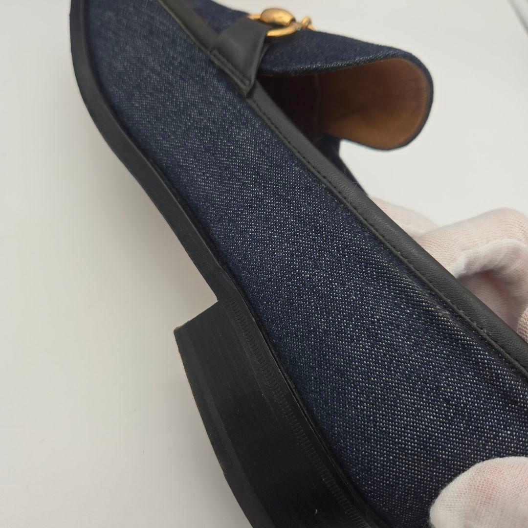 GUCCI Loafers Shoes Horsebit EU 41.5 US 8 Denim Leather Navy Authentic