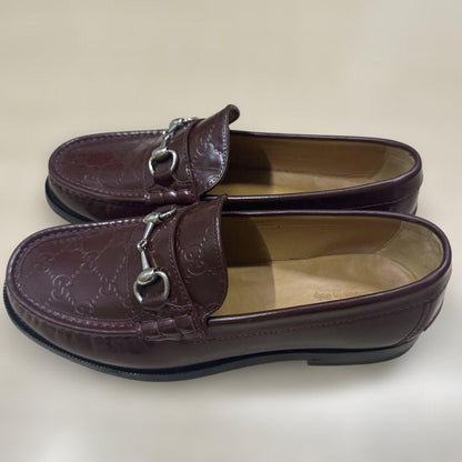 GUCCI Loafers Shoes Horsebit GG EU 43 US 9.5 Burgundy Authentic