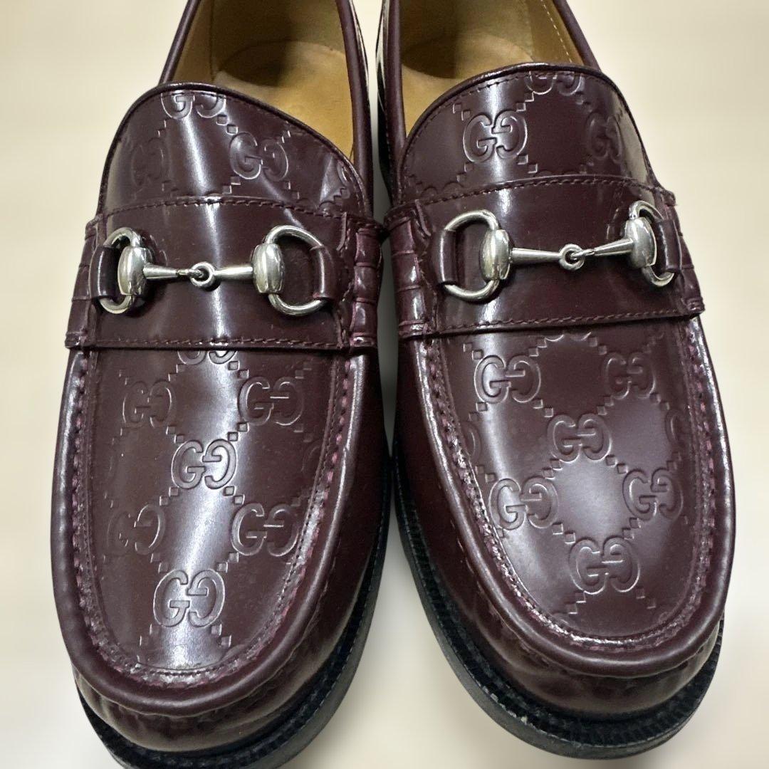 GUCCI Loafers Shoes Horsebit GG EU 43 US 9.5 Burgundy Authentic