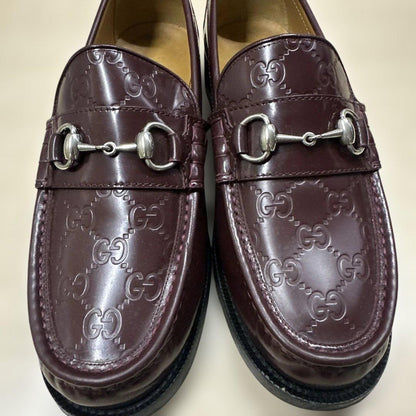 GUCCI Loafers Shoes Horsebit GG EU 43 US 9.5 Burgundy Authentic