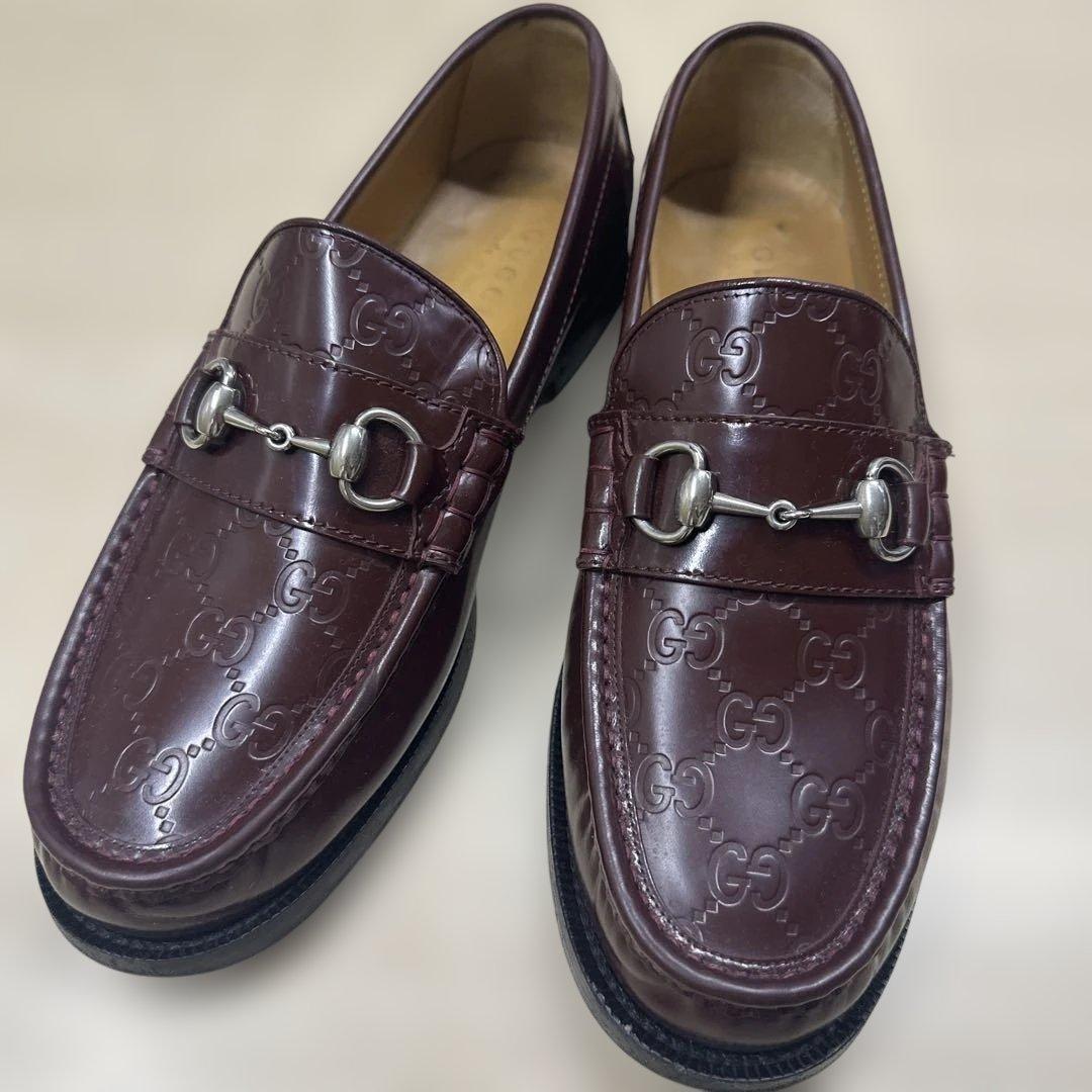 GUCCI Loafers Shoes Horsebit GG EU 43 US 9.5 Burgundy Authentic