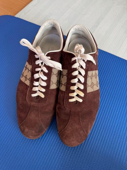 GUCCI Sneakers Shoes GG Low-cut EU 42.5 US 9 Suede Brown Authentic