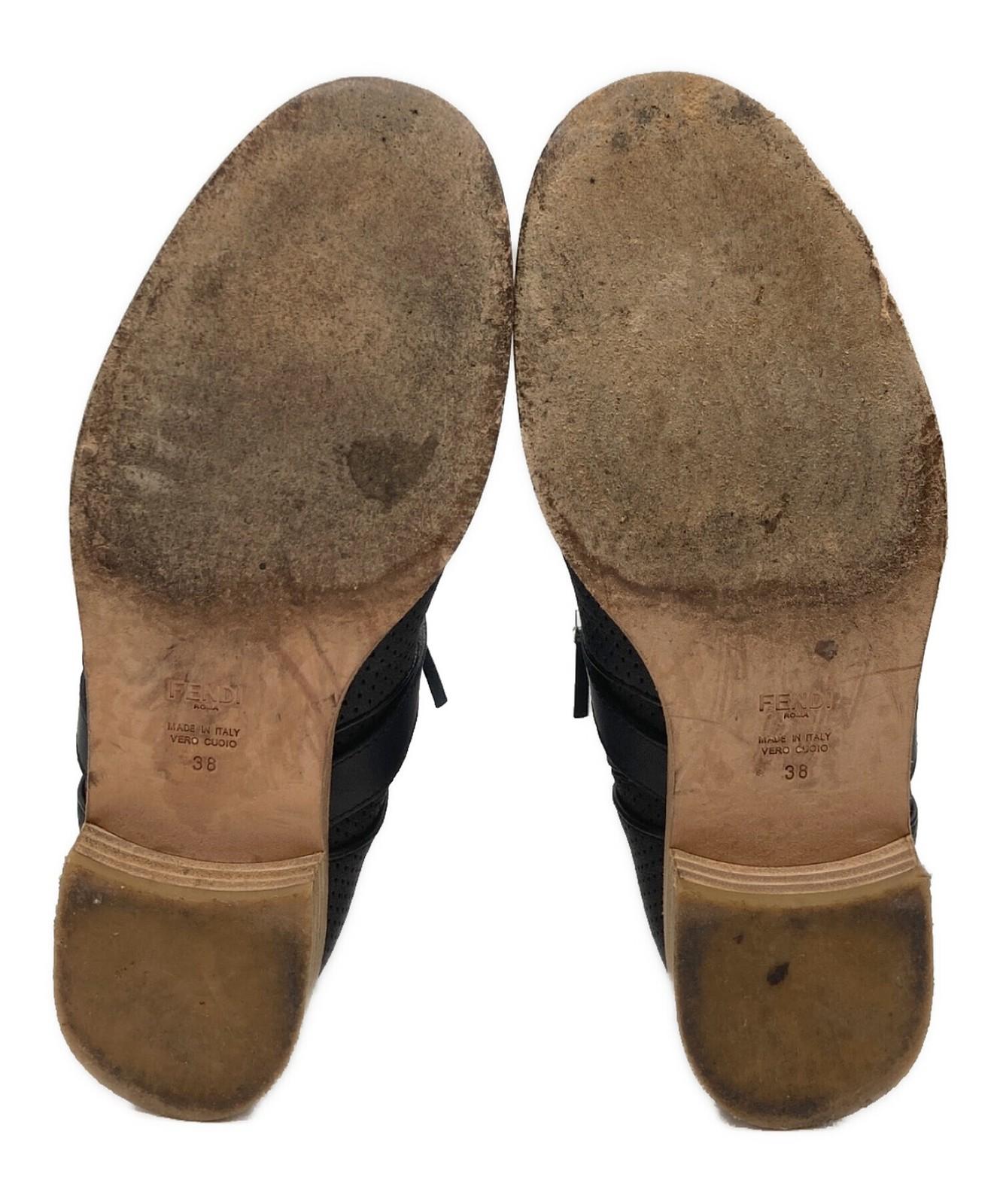 FENDI Punching Boots Shoes EU 38 US 8 Black Authentic