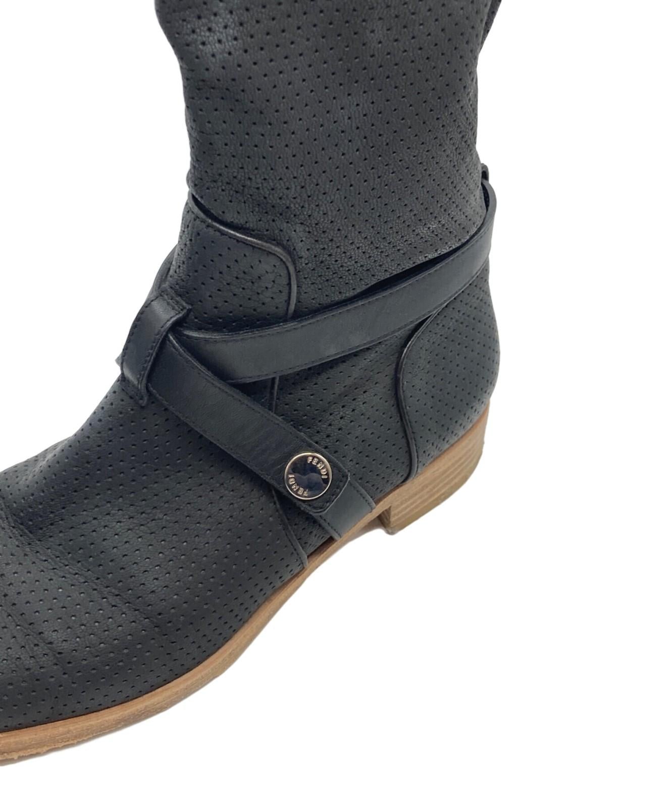 FENDI Punching Boots Shoes EU 38 US 8 Black Authentic