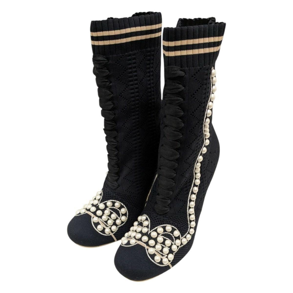 FENDI Sock Boots Shoes EU 37 US 7 Black Authentic