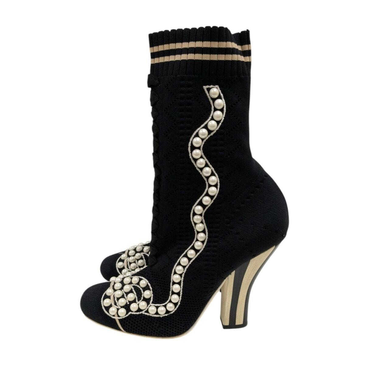 FENDI Sock Boots Shoes EU 37 US 7 Black Authentic