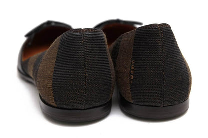 FENDI Flat Shoes Pumps Pecan EU 36.5 US 6.5 Cotton Leather Black Authentic