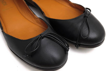 FENDI Flat Shoes Pumps Pecan EU 36.5 US 6.5 Cotton Leather Black Authentic