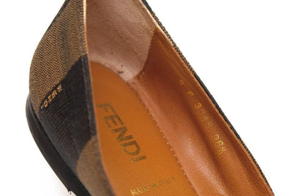 FENDI Flat Shoes Pumps Pecan EU 36.5 US 6.5 Cotton Leather Black Authentic