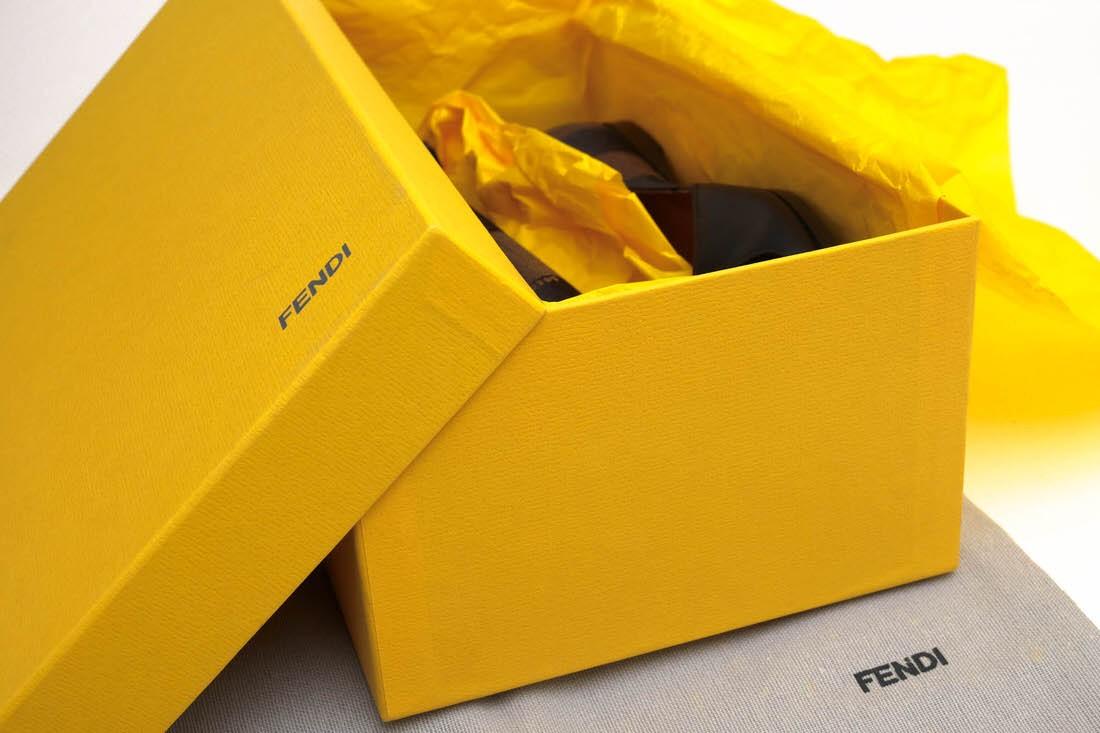 FENDI Flat Shoes Pumps Pecan EU 36.5 US 6.5 Cotton Leather Black Authentic