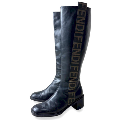 FENDI Long Boots Shoes Logo EU 35 US 5 Leather Black Authentic