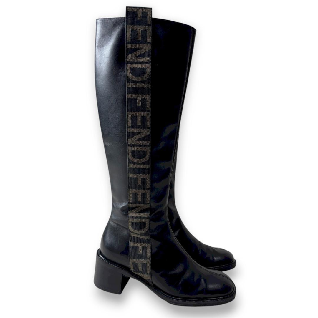 FENDI Long Boots Shoes Logo EU 35 US 5 Leather Black Authentic