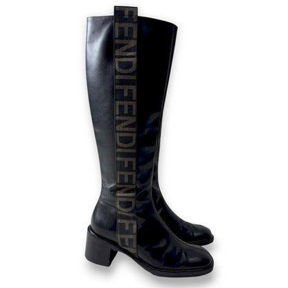FENDI Long Boots Shoes Logo EU 35 US 5 Leather Black Authentic