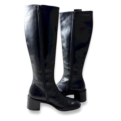 FENDI Long Boots Shoes Logo EU 35 US 5 Leather Black Authentic