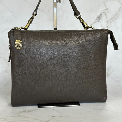 MULBERRY Clutch Handbag Shoulder Bag Purse Leather Dark Brown Gold Used Auth